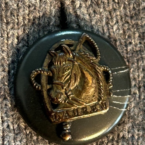 Lauren Ralph Lauren Cashmere Blend Gray Horse Button Cardigan Size M Old Money - Picture 9 of 10